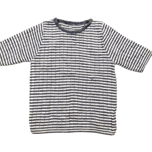 Vintage 1940s-1950s White Grey Stripe Short Sleeve Knit Crewneck Sweater Top - Picture 2 of 7
